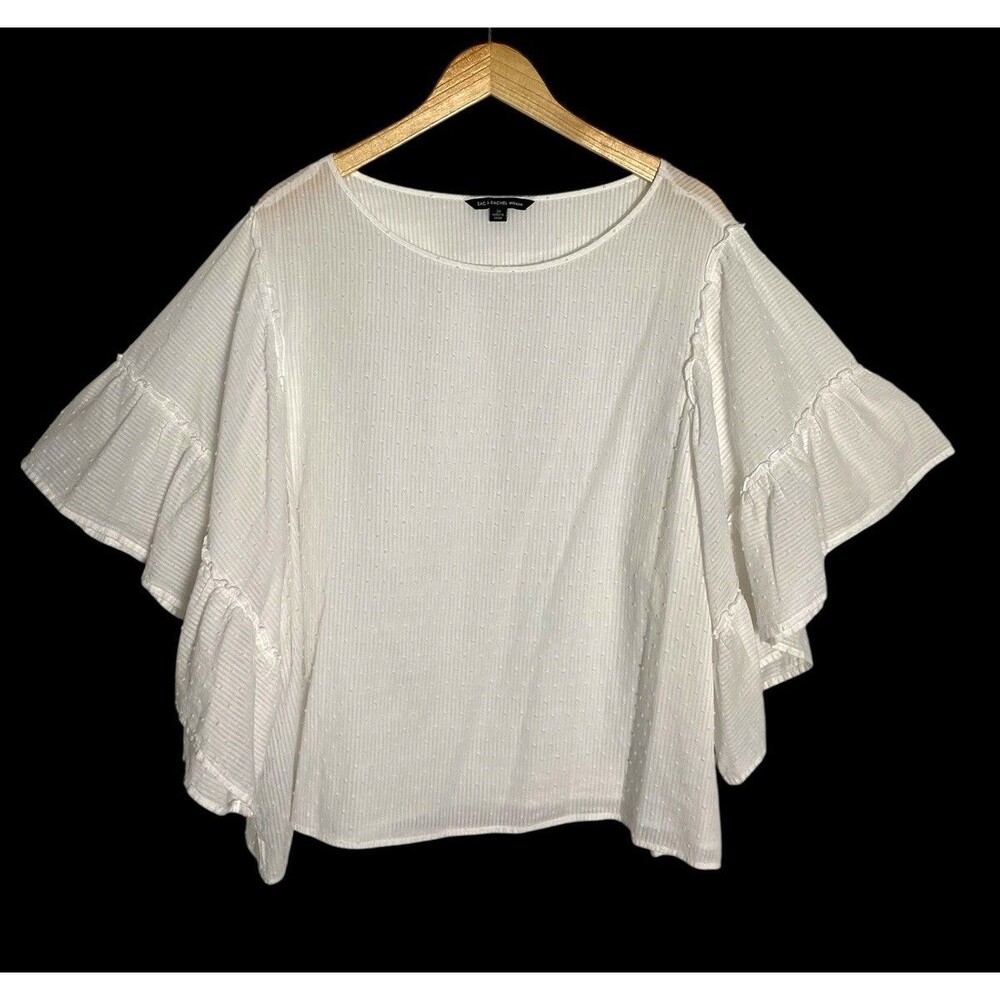 Zac & Rachel Woman White Swiss Dot Blouse 3X Ruffled Sleeves Oversized Lagenlook